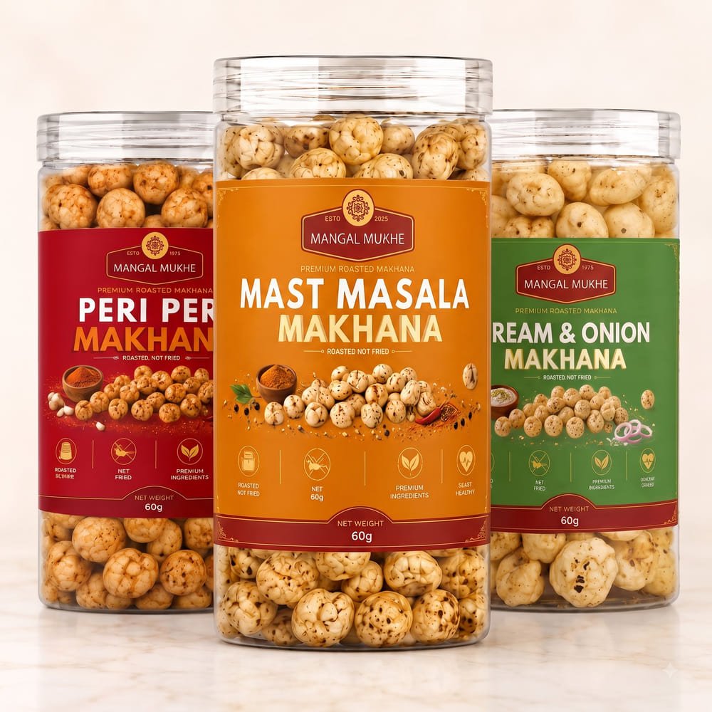 The Makhana Trio — Peri Peri Makhana, Mast Masala Makhana, Cream & Onion Makhana