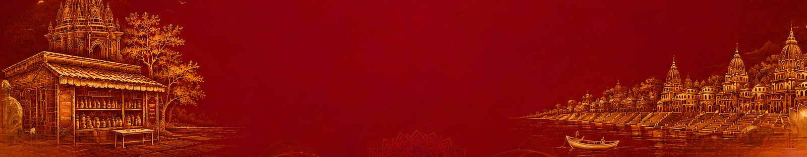 Gold line art on maroon: the Mangal Mukhe namkeen shop and the ghats of a Bihari river