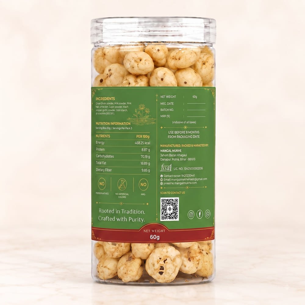 Cream & Onion Makhana — back of pack showing ingredients and nutrition