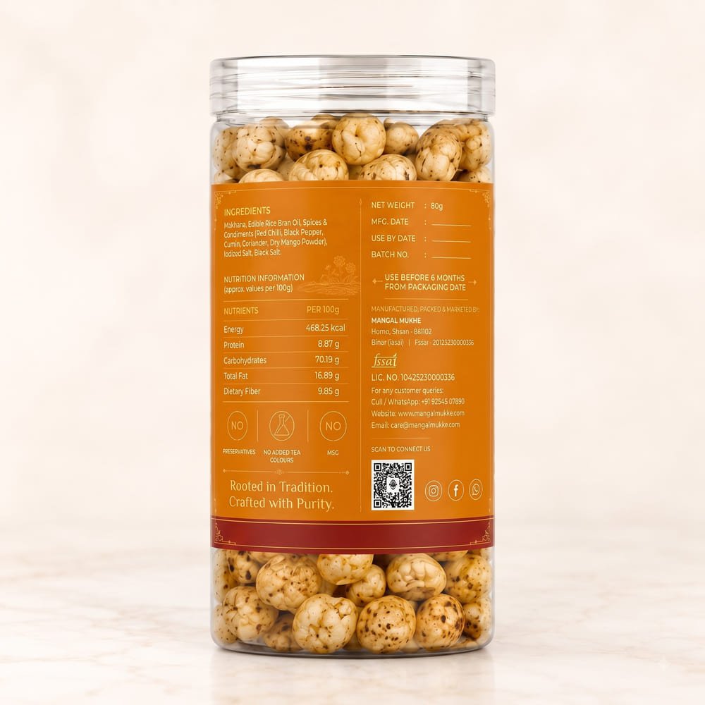 Mast Masala Makhana — back of pack showing ingredients and nutrition