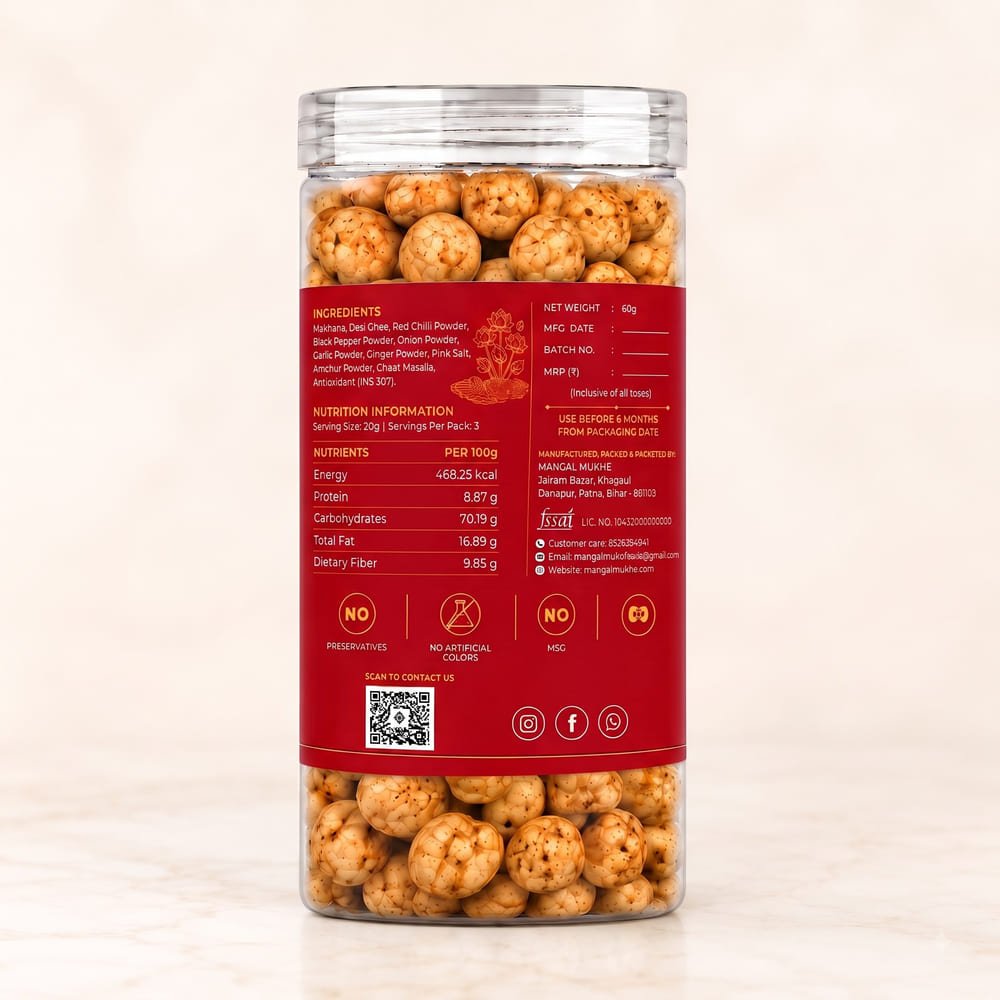Peri Peri Makhana — back of pack showing ingredients and nutrition